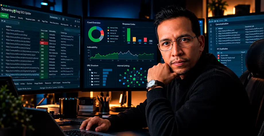 Panel de auditoría SEO técnica y análisis de rastreo con Screaming Frog